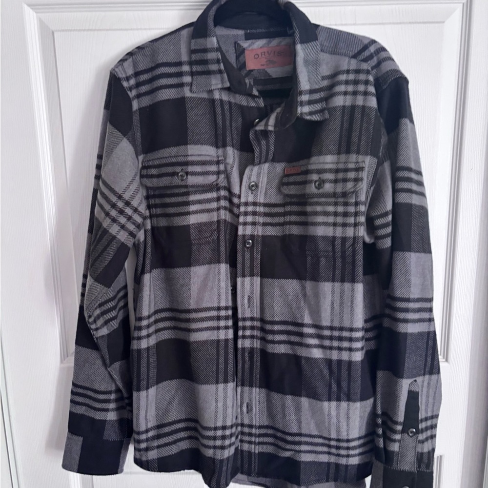 Orvis Black and Gray Plaid Shirt Jacket